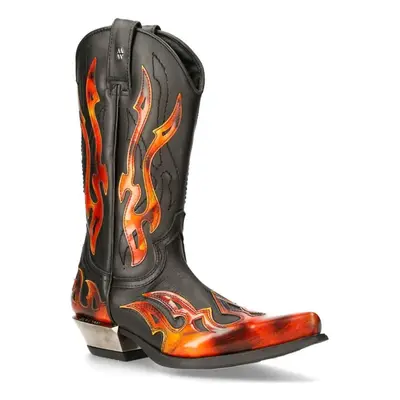 (43) New Rock 7921-S2 Black Red Flame Leather Boots