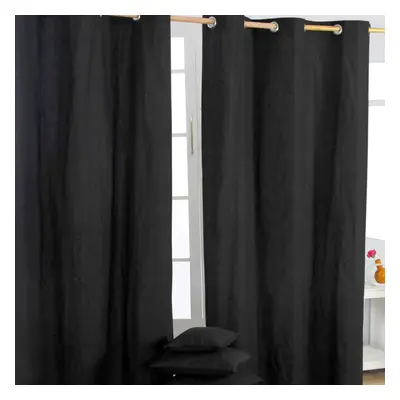 (W 137cm x Drop 182cm, Black) Plain Cotton Eyelet Curtains