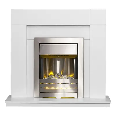 Adam Malmo Fireplace in White with Helios Electric Fire in Brushed Steel, Inch