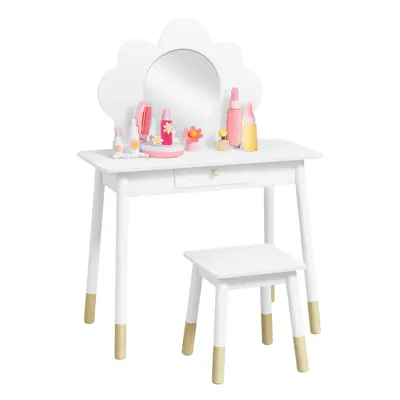 AIYAPLAY Kids Dressing Table with Mirror and Stool, Drawer, Cloud Design