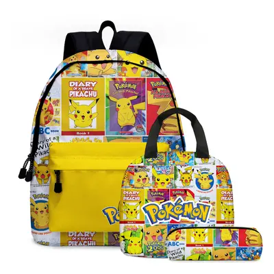 (01, 3PCS) PokÃ©mon Pikachu Backpack Lunch Bag Pencil Case Set Kids Gift