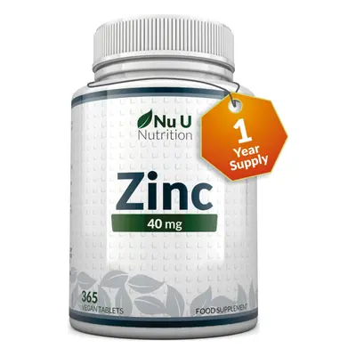 Zinc Tablets 40mg - Vegan Tablets - Year Supply - Easy to Swallow Zinc Gluconate Tablet Per Day 