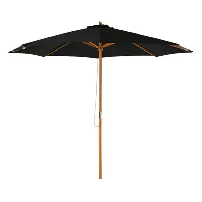 Outsunny 3(m) Wooden Garden Parasol Sun Shade Outdoor Umbrella Canopy Black