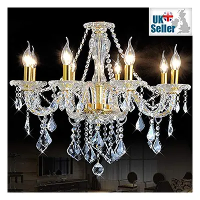 (10 Arms) Genuine K9 Crystal Chandelier Clear Golden 6, 8, Light Twisted Arm Maple Leaf