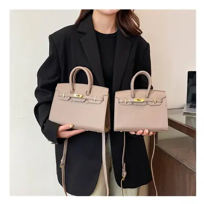 (Khaki Small) Fashionable lock Birkin bag hand-held shoulder crossbody bag