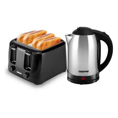 (4 Slice Black Toaster) Geepas Kettle and Toaster Set Stainless Steel