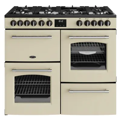 Belling Farmhouse 100DF 100cm Dual Fuel Range Cooker - Burners, Maxi-Grill & PowerWok - Cream & 