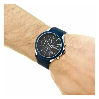 NEW HUGO BOSS VELOCITY BLUE STRAP BLACK DIAL MENS WATCH