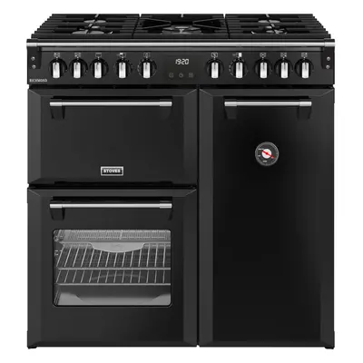 Stoves Richmond 90cm Black Dual Fuel Range Cooker - Ovens, Burners, 4kW PowerWok, A/A/A Rated