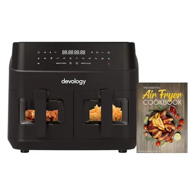 (9 Litres, Black) Double Air Fryer - 9L - x 4.5L Independent Cooking Zones with Illuminated Glas