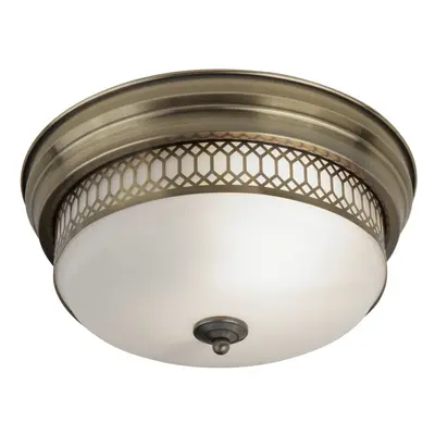 Searchlight Edinburgh Light Flush Antique Brass With Opal Glass. Ip44