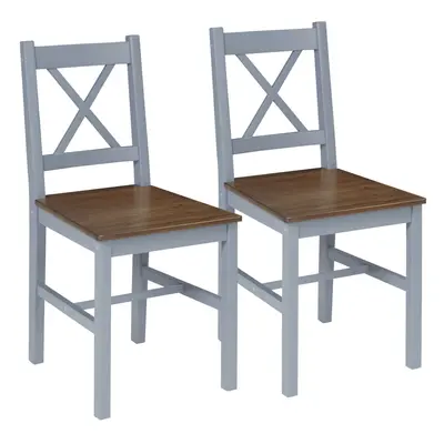 HOMCOM Dining Chairs Set of 2, Pine Wood Frame, Cross Back for Kitchen Grey