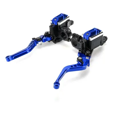 (Blue) 7/8" Motorcycle Master Cylinder Hydraulic Brake Pump Clutch Handlebar Lever Reservoir Set