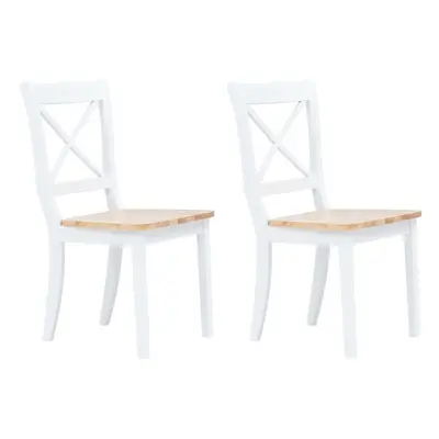 vidaXL 2x Solid Rubber Wood Dining Chairs White and Light Wood Kitchen Seating