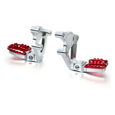 (Silver+Red) Motorcycle Accessories Folding Rear Foot Pegs Footrest Passenger