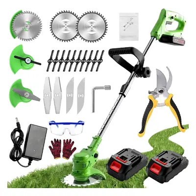 (Green) Garden trimmer with blades, rechargeable trimmer, electric retractable brush cutter, law