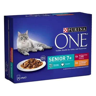 Purina One Senior 7+ Adult Wet Cat Food Mini Fillets In Gravy With Chicken And Green Beans, x (8