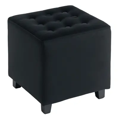 HOMCOM Square Footstool Small Ottoman w/ Wood Legs for Bedroom Charcoal Grey