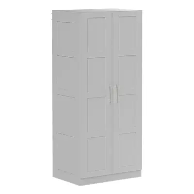 HOMCOM Wardrobe for Bedroom, Double Wardrobe with Hanging Rail, Grey