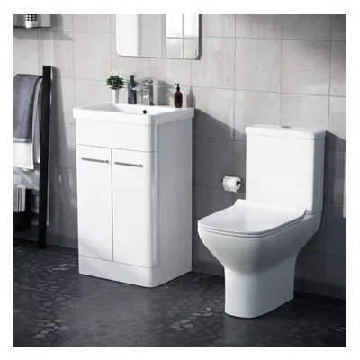 Afern 500mm Floorstanding Vanity Basin Unit & Rimless Close Coupled Toilet White