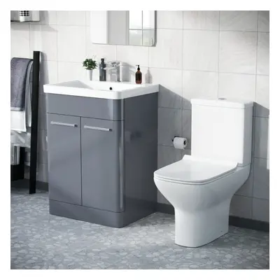 Afern Floorstanding Vanity Basin Unit & Rimless Close Coupled Toilet Steel Grey