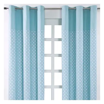 (W 137cm x Drop cm, Blue) Cotton Stars Ready Made Eyelet Curtain Pair