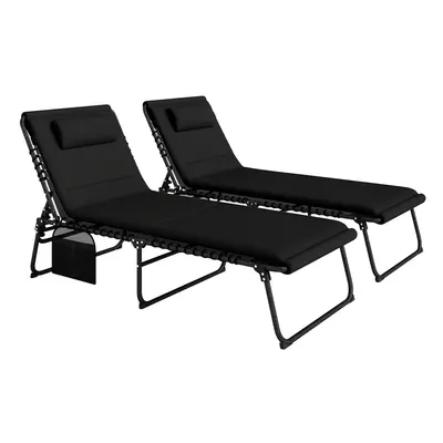 Outsunny Folding Sun Loungers Set of 2, Reclining Sun Bed, Black