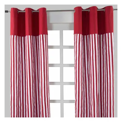 (W 137cm x Drop 182cm, Red) Thick Stripe Ready Made Eyelet Curtain Pair