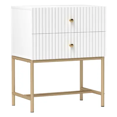 HOMCOM Modern Bedside Table with Drawers for Bedroom, White