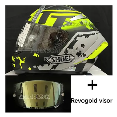 (Revo Gold Visor, L) Motorcycle helme Full Face t X14 isle of man TT X-Sprit green Motocross