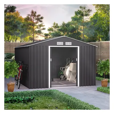 (9x10, Dark Grey) BillyOh Ranger Apex Metal Shed With Foundation Kit