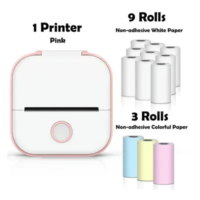 (Pink-12 Rolls Paper) Phomemo T02 Portable Mini Wireless Thermal Pocket Printer Self-adhesive St