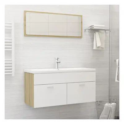 vidaXL Bathroom Furniture Set White and Sonoma Oak Engineered Wood Cabinet