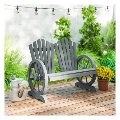 Outsunny Seater Garden Bench w/ Wheel-Shaped Armrests Grey