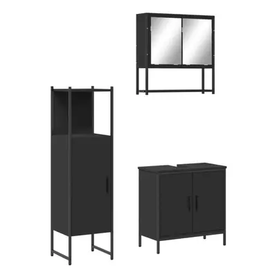 vidaXL Bathroom Furniture Set Piece Mirror Cabinet Black Engineered Wood