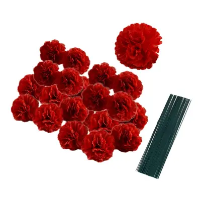 50 Artificial Silk Carnation Flower Head with Stems Set Vase Fillers