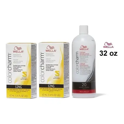 (12NG(2)+Dev(Vol.20)32oz) Wella Color Charm 12NG Surf Side Blonde Plus Permanent Liquid Haircolo