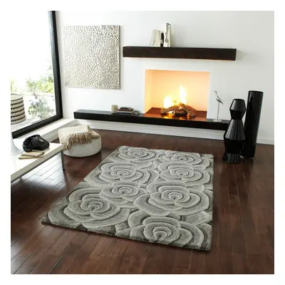 (150x230cm ) Valentine Rugs VL10 Hand Made Indian Wool in Light Grey 3D Effect Floral Soft Mats