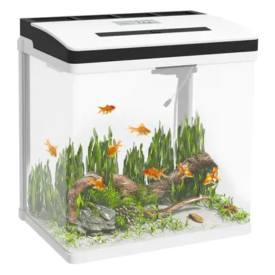 PawHut Aquarium 28L Glass Fish Tank w/ Filter, LED Lighting, Water Pump