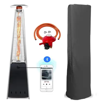 (Black, With Bluetooth Speaker) Patio Gas Heater Stainless Steel Pyramid Style