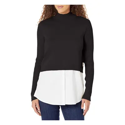 Calvin Klein Women Mixed Media Layered Sweater True Black Small