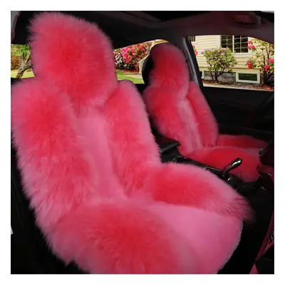 (Pink) Car Seat Cover Wool Warm Universal Sheepskin Fur Front Seat Cushion Covers Auto