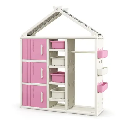 Kids Costume Storage Closet Children Pretend Dresser Armoire Closet-Pink