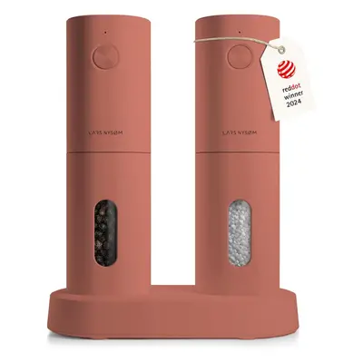 (Set of two electric mills, Brick Red) Electric Salt and Pepper Grinder Set I Automatic Salt and