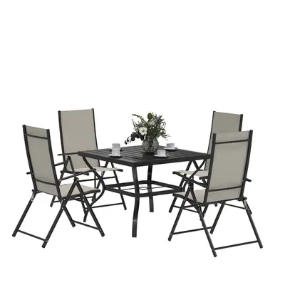 Outsunny PCs Garden Dining Set, Folding Chairs and Metal Top Table, Khaki