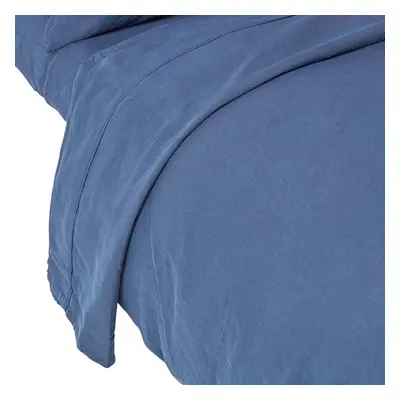 (Super-King, Navy) Luxury Soft Linen Flat Sheet Plain Textured 100% Cotton Blend