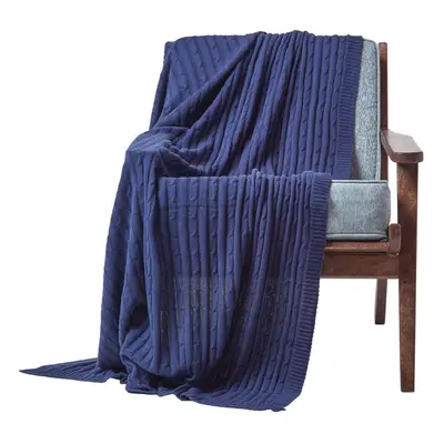 (Navy, x cm) Cotton Cable Knit Throw