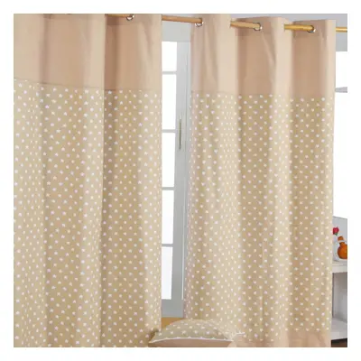 (W 137cm x Drop cm, Beige) Cotton Stars Ready Made Eyelet Curtain Pair