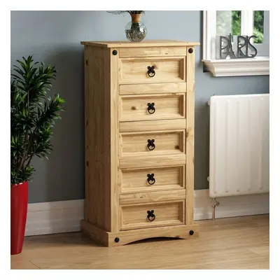 Corona Drawer Chest Narrow Tall Storage Pine Wood