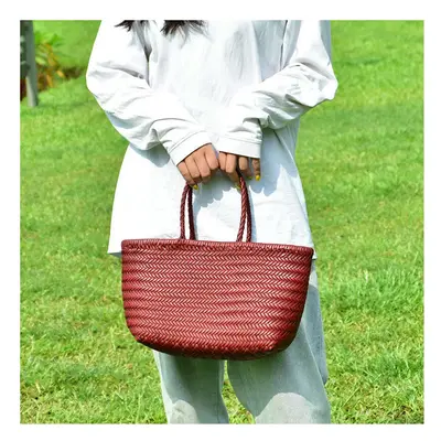 (Type B Burgundy, Large cm long) Handbags Women's Genuine Leather Shoulder Bag Weaving Casual Sh